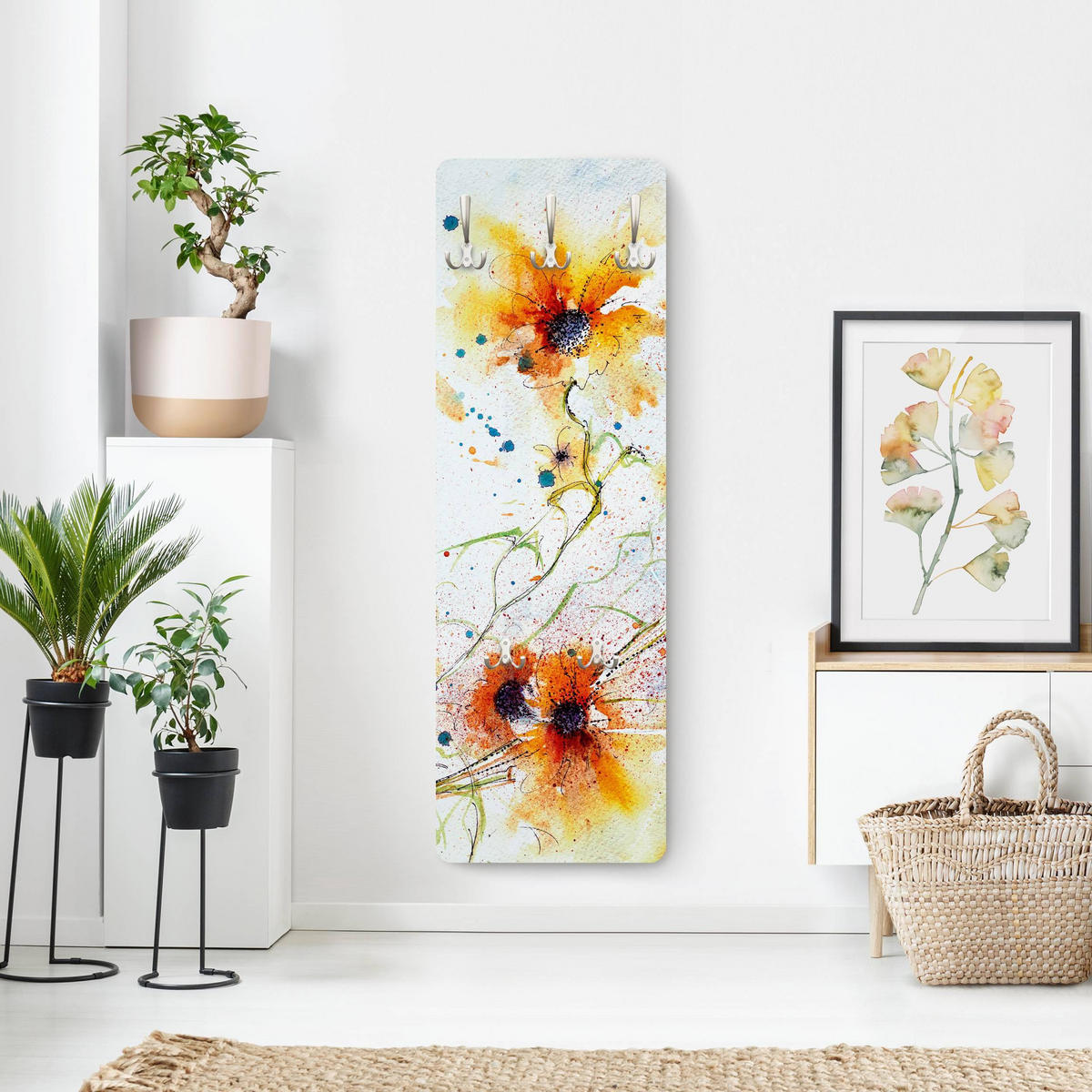 WANDGARDEROBE - Painted Flowers Orange 34/105 cm - Orange, Holzwerkstoff (34/105/1.6cm) - Bilderwelten
