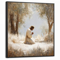 LEINWAND Bilder mit Rahmen - Jesus - Kniend - Waldlandschaft - Betend - 90x90 - Beige, Textil (90/90cm) - MuchoWow