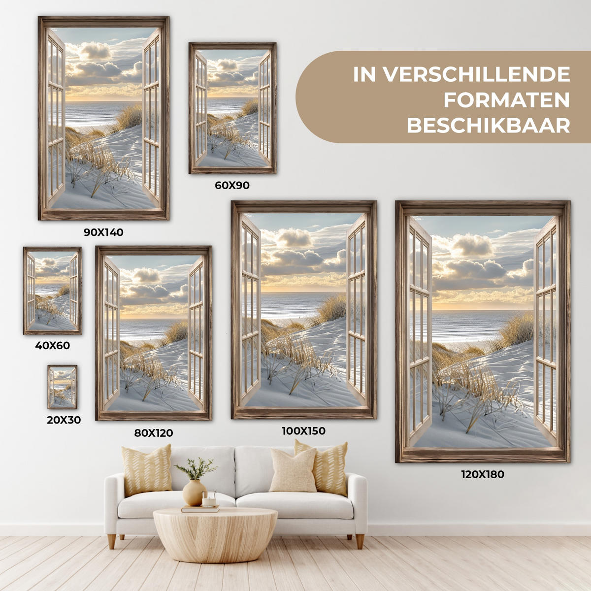LEINWANDBILD Ausblick - Strand - Dünen - Meer - Natur Wanddeko 40x60 cm - Sandfarben, Textil (40/60cm) - MuchoWow
