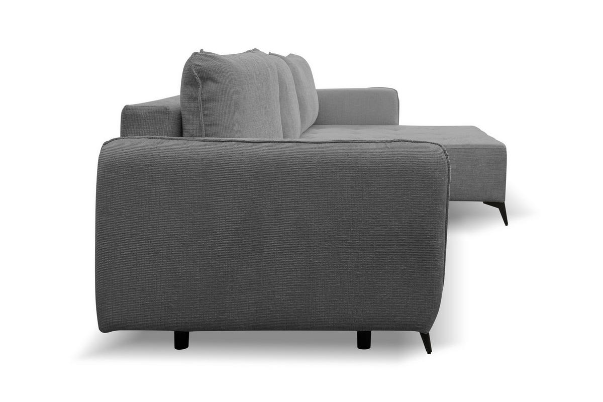 ECKSOFA Lucky in L-Form mit Schlaffunktion und Bettkasten, Farbe: Dunkelgrau, Strukturstoff, Ottomane Links oder Rechts - Dunkelgrau, Textil (275/160cm) - VENASI MÖBEL