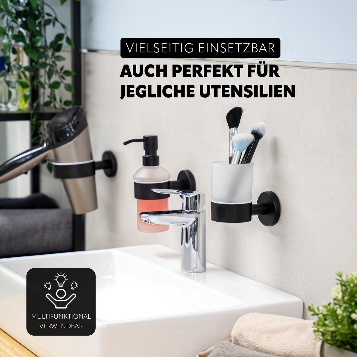 GLASBECHERHALTER PIAZZA BLACK, Glas und Edelstahl, schwarz - Schwarz, Metall (6.5/9.5/11cm) - bremermann