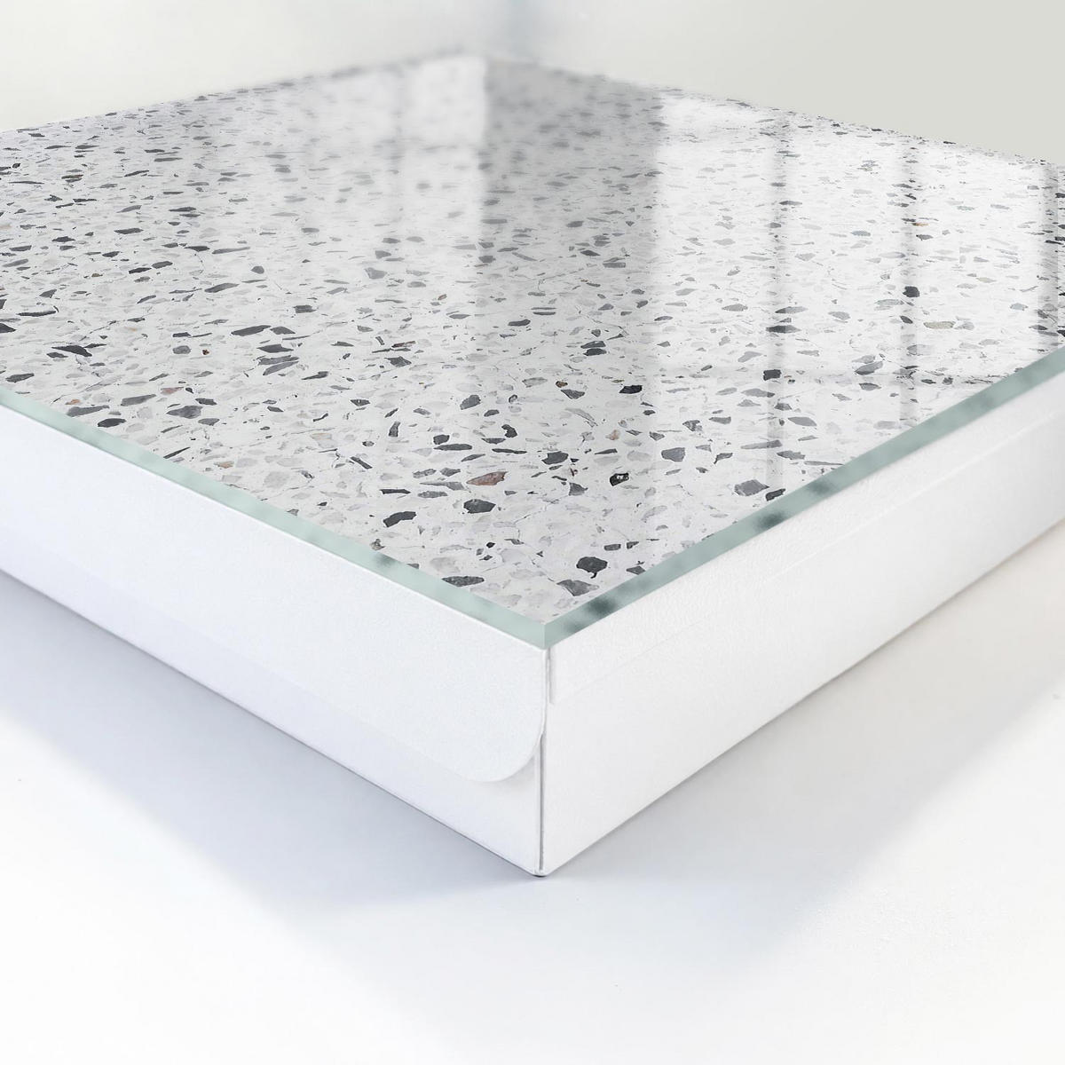 SCHLÜSSELBOX Weiß 30x30 cm – Türöffnung nach rechts - Terrazzo-Stil - Weiß, Metall (30/30/5cm) - TULUP
