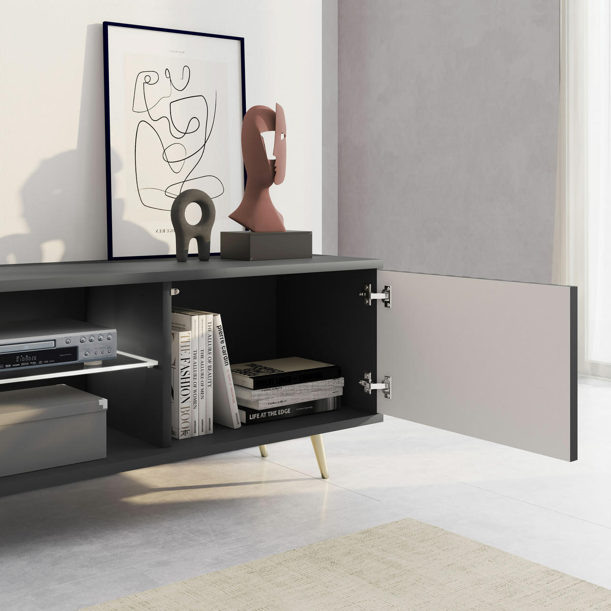 TV-SCHRANK Bello Schwarz Gold 175 cm - Schwarz, Holzwerkstoff (175/43.5/31.3cm) - Selsey