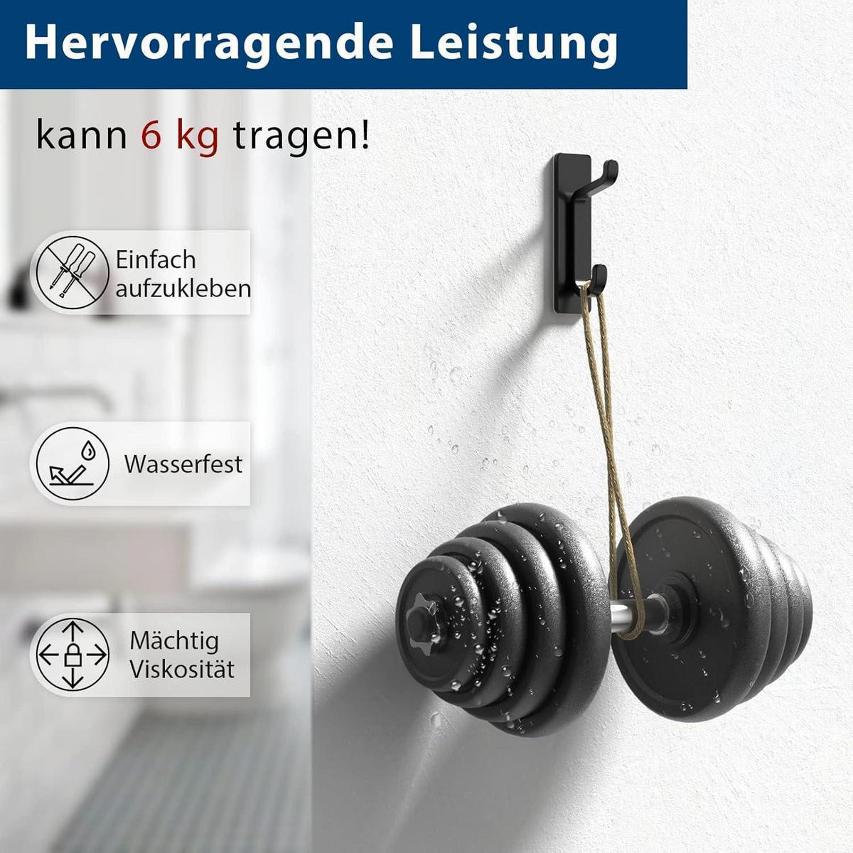 KLEBEHAKEN 12-teiliges Set Schwarz - Schwarz, Metall (8.9/5.6/20.3cm)