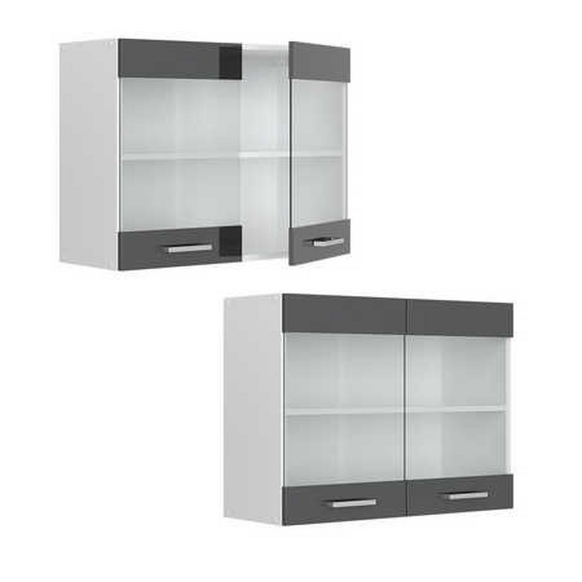 KÜCHENGLASSCHRANK R-Line Anthrazit Hochglanz 80 cm - Schwarz Hochglanz/Anthrazit, Holzwerkstoff (80/60/31cm) - Vicco