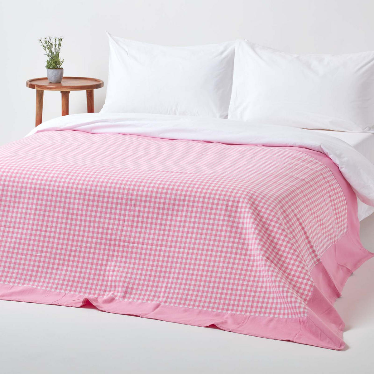 ÜBERWURF 225/255 cm, Vichy Karo 100% Baumwolle - Rosa, Textil (225/255cm) - Homescapes