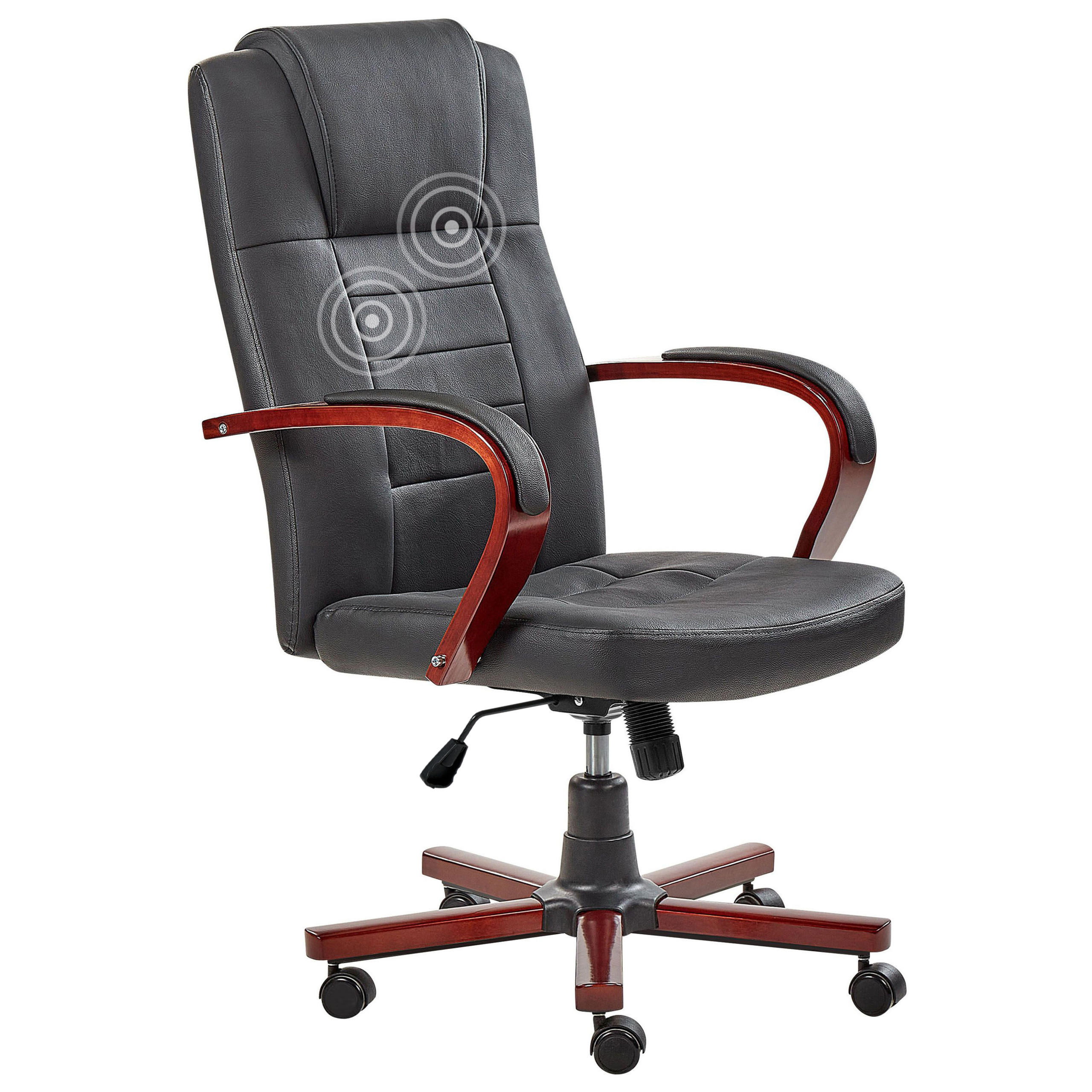 BÜROSTUHL Leder Schwarz Diamond - Schwarz, Holz/Fell (66/128/66cm) - Beliani