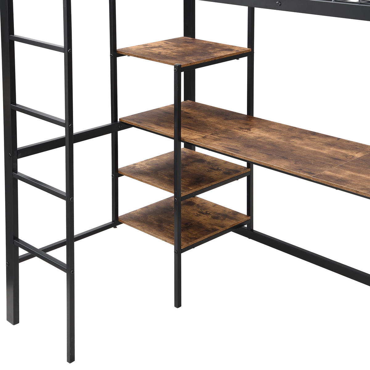 HOCHBETT 90/200 cm DE-02224, in Schwarz, mit Tisch und Regal - Schwarz, Holzwerkstoff/Metall (90/200cm) - ComfortXL