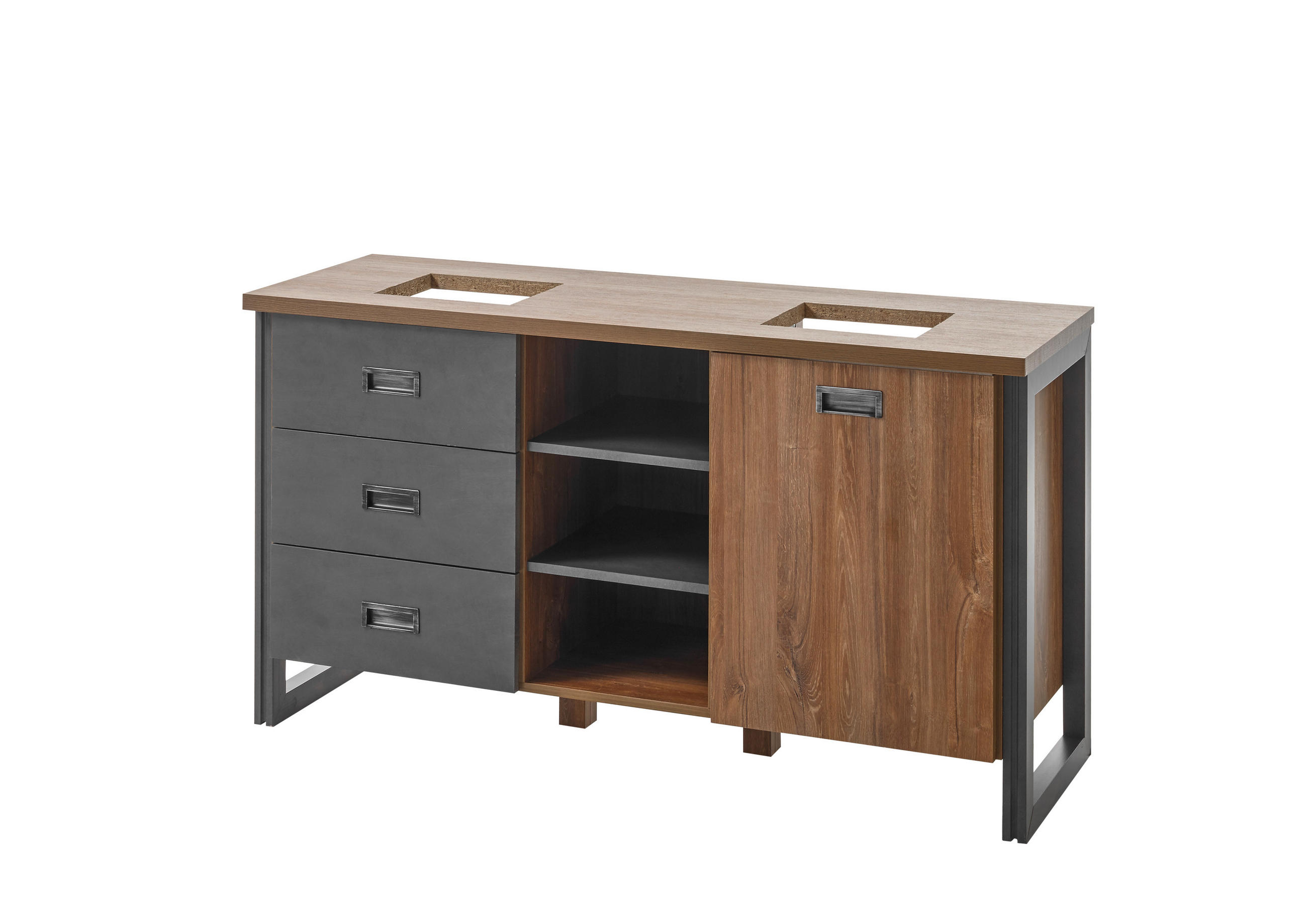 DOPPELWASCHTISCH I12 Stirling Oak & Matera 138/75/40 cm - Eichefarben, Holzwerkstoff (138/75/40cm) - Livojo