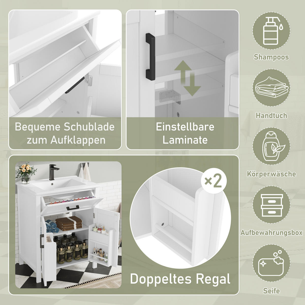 WASCHTISCHKOMBI 60/46/84,8 cm Weiß aus MDF und Keramik mit Schublade - Weiß, Holzwerkstoff (60/84/46cm) - OKMYHOME