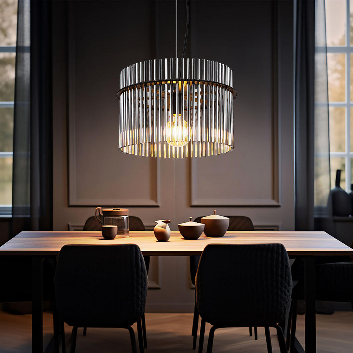 LED HÄNGELEUCHTE Metall Schwarz - Grau, Glas (40/40/150cm) - Globo Lighting