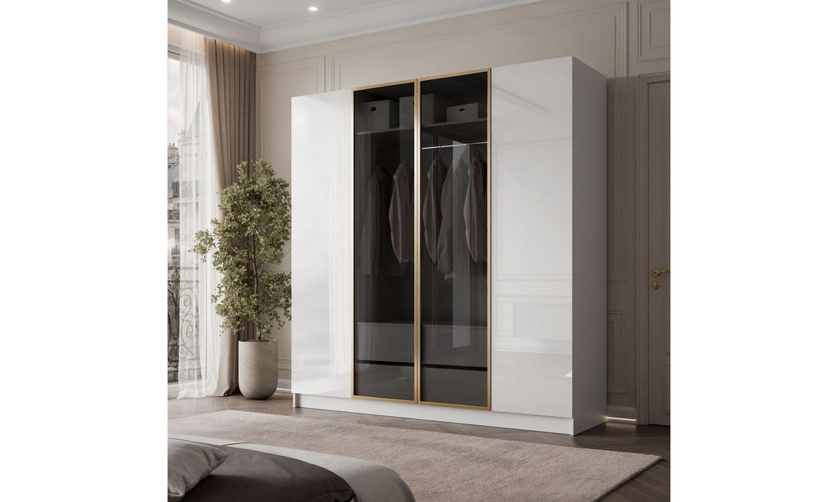 KLEIDERSCHRANK ATRIUM GLOSS 200/57/210 cm Push-to-Open ohne LED-Beleuchtung - Weiß, Holzwerkstoff (200/210/57cm) - Lookway