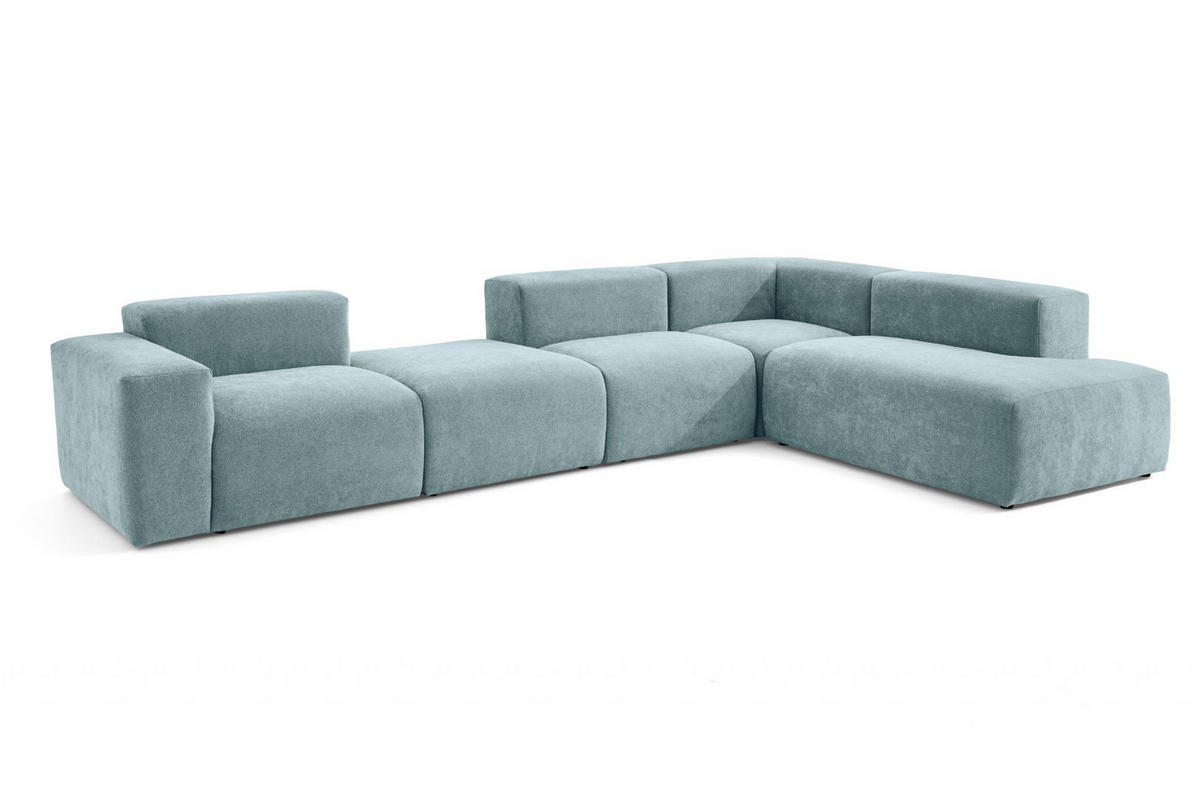 5-SITZER modulares Ecksofa HEAVEN SET 5 Rechts, Breite 380 cm Webstoff Blaugrau - Blaugrau/Schwarz, Holz/Kunststoff (245/380cm) - Muffo