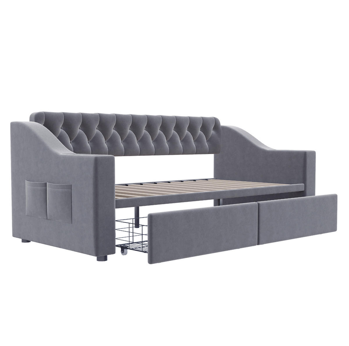 SAMT-POLSTERBETT 90/190 cm mit Stauraumschubladen und USB-Anschluss - Grau, Textil (90/190cm) - BEAOK