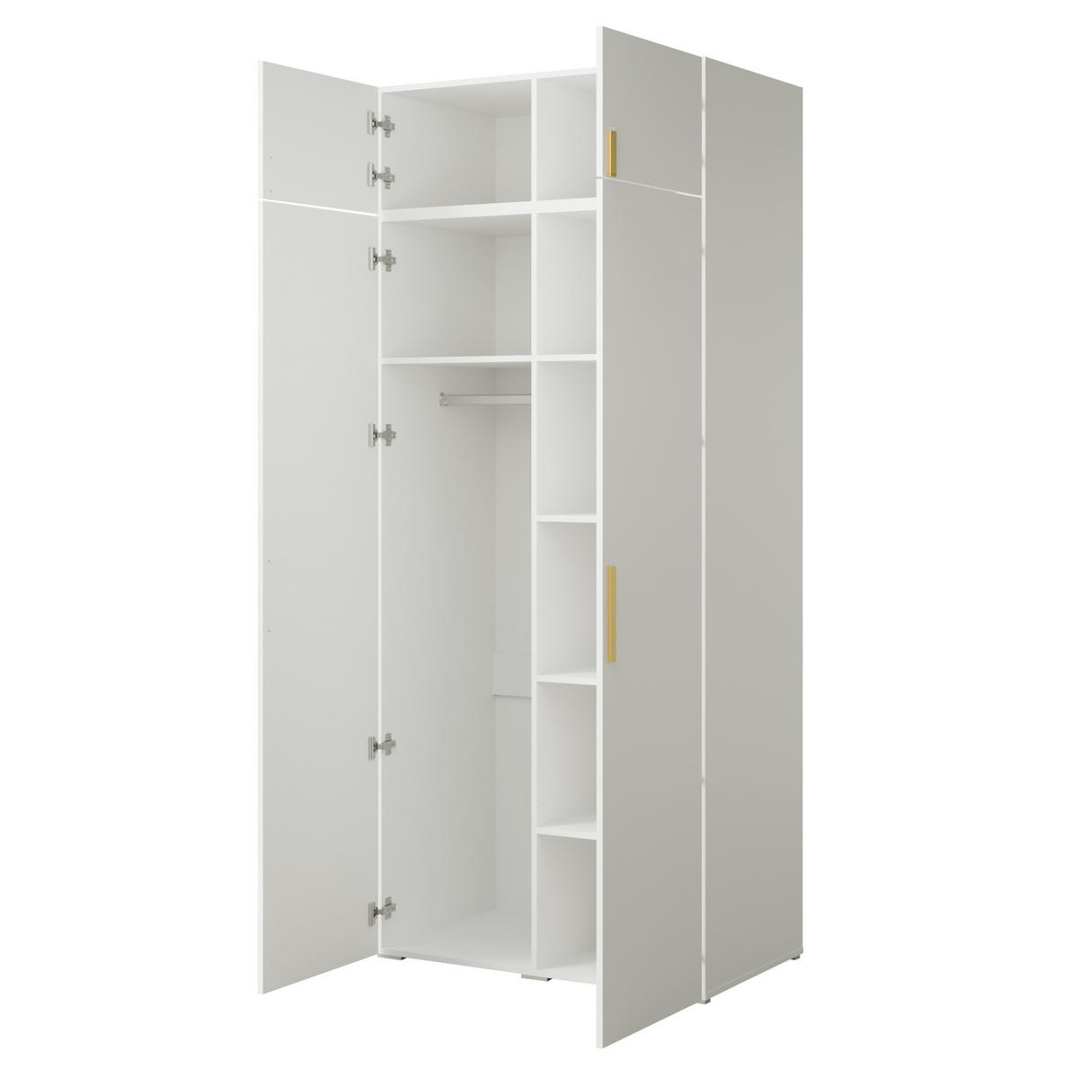 DREHTÜRENSCHRANK mit Aufsatz Napoli 2D 100 Weiß (schwarzer oder goldener Griff) - Silberfarben/Schwarz, Holzwerkstoff/Kunststoff (100/35/60cm) - mzm24