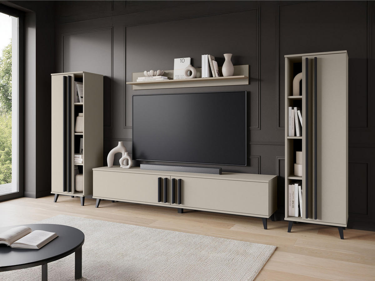 WOHNWAND Helsinki I - Beige/Schwarz, Holzwerkstoff/Kunststoff (180/70/33cm) - MIRJAN24