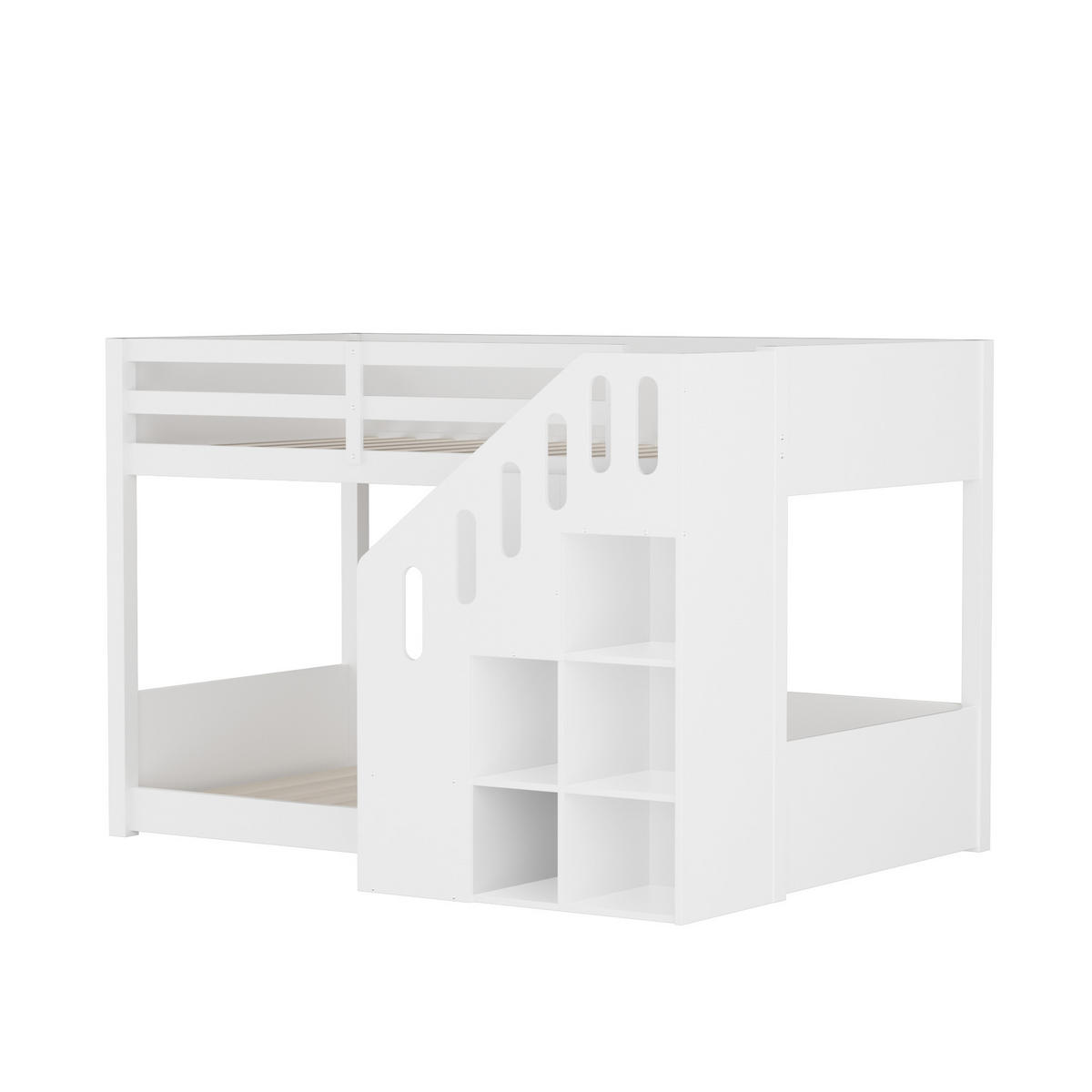 ETAGENBETT 90/200 cm weiß aus Massivholz mit Stauraumtreppe - Weiß, Holz (90/200cm) - OKWISH