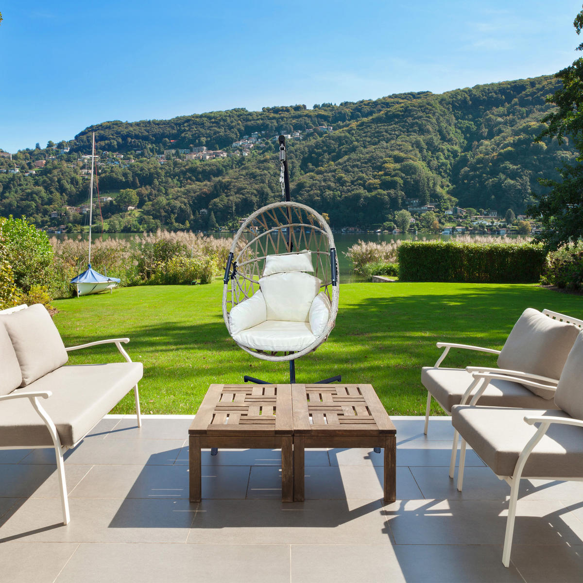 HÄNGESCHAUKELSTUHL Beige 128/128/200 cm - Beige, Metall (128/200/128cm) - Mobili Rebecca