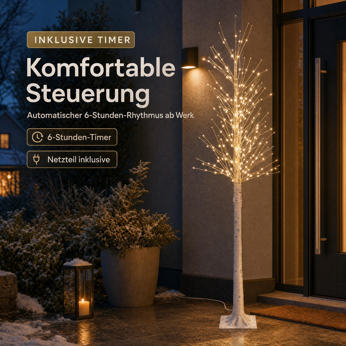 LED-LICHTBAUM in Birkenoptik 150 cm, 240 neutralweiße LEDs, Timer, IP44 für innen & außen - Weiß, Kunststoff (21.8/21.8/150cm) - Northpoint