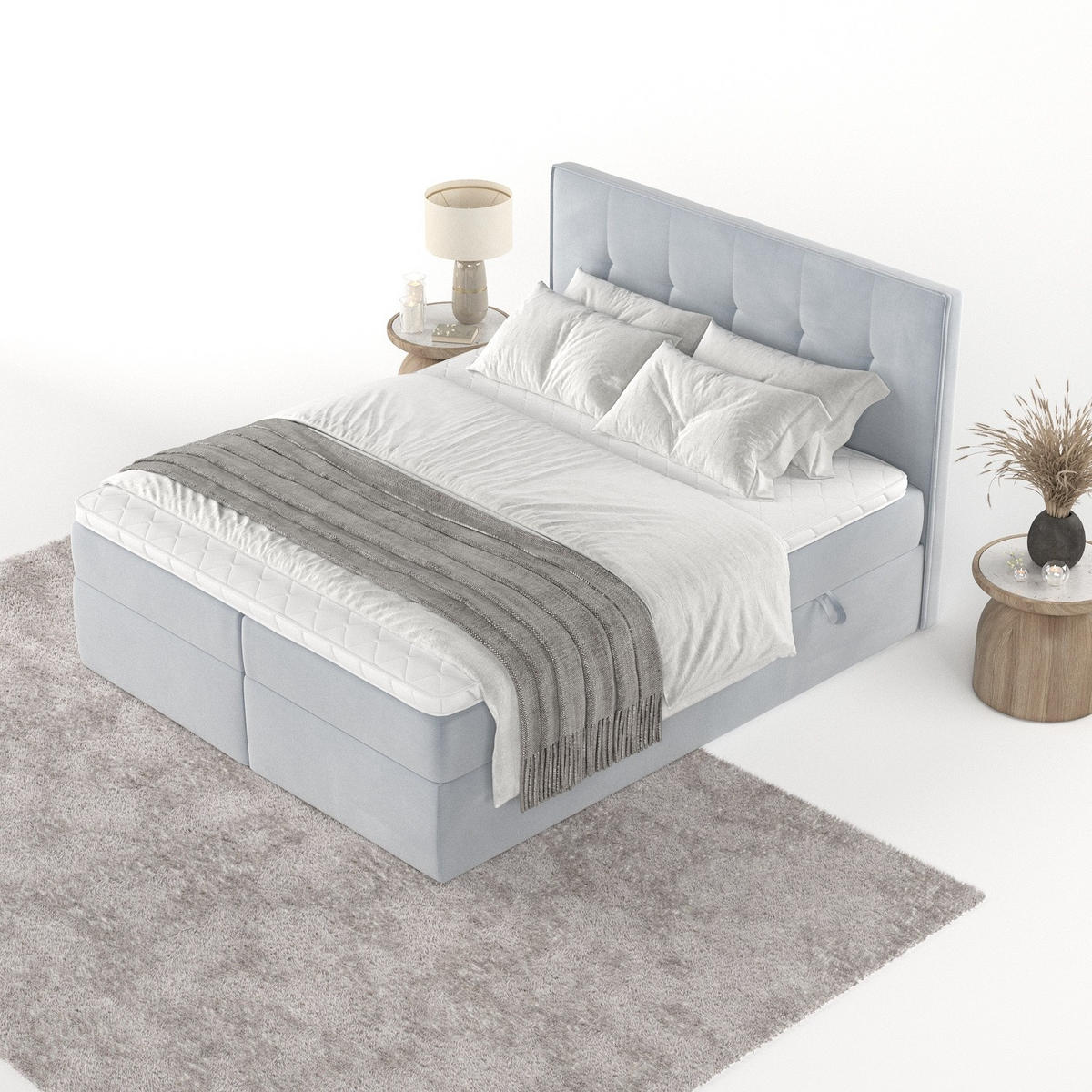 BOXBETT Mireo 140/200 cm Hellgrau im Paros Stoff - Hellgrau/Schwarz, Holz/Holzwerkstoff (140/200cm) - AltaBeds