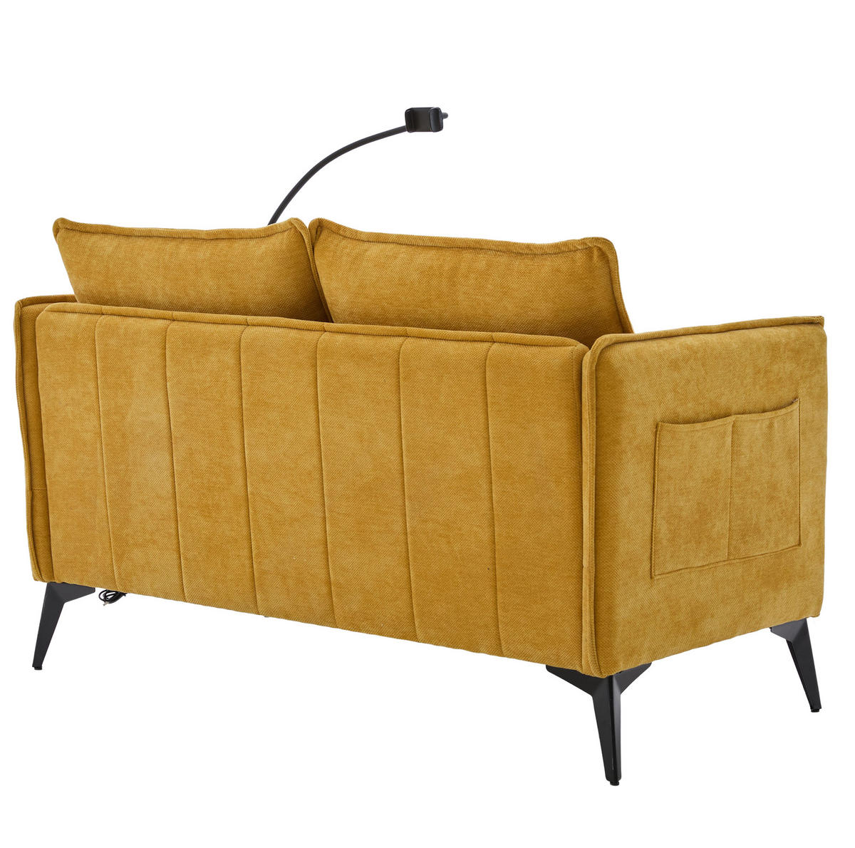 2-SITZER-SOFA aus Chenille 127x69x66 cm Gelb mit Handyhalter und Seitentaschen, kompakt für kleine Wohnräume - Gelb, Textil (69/66/127cm) - Modfu