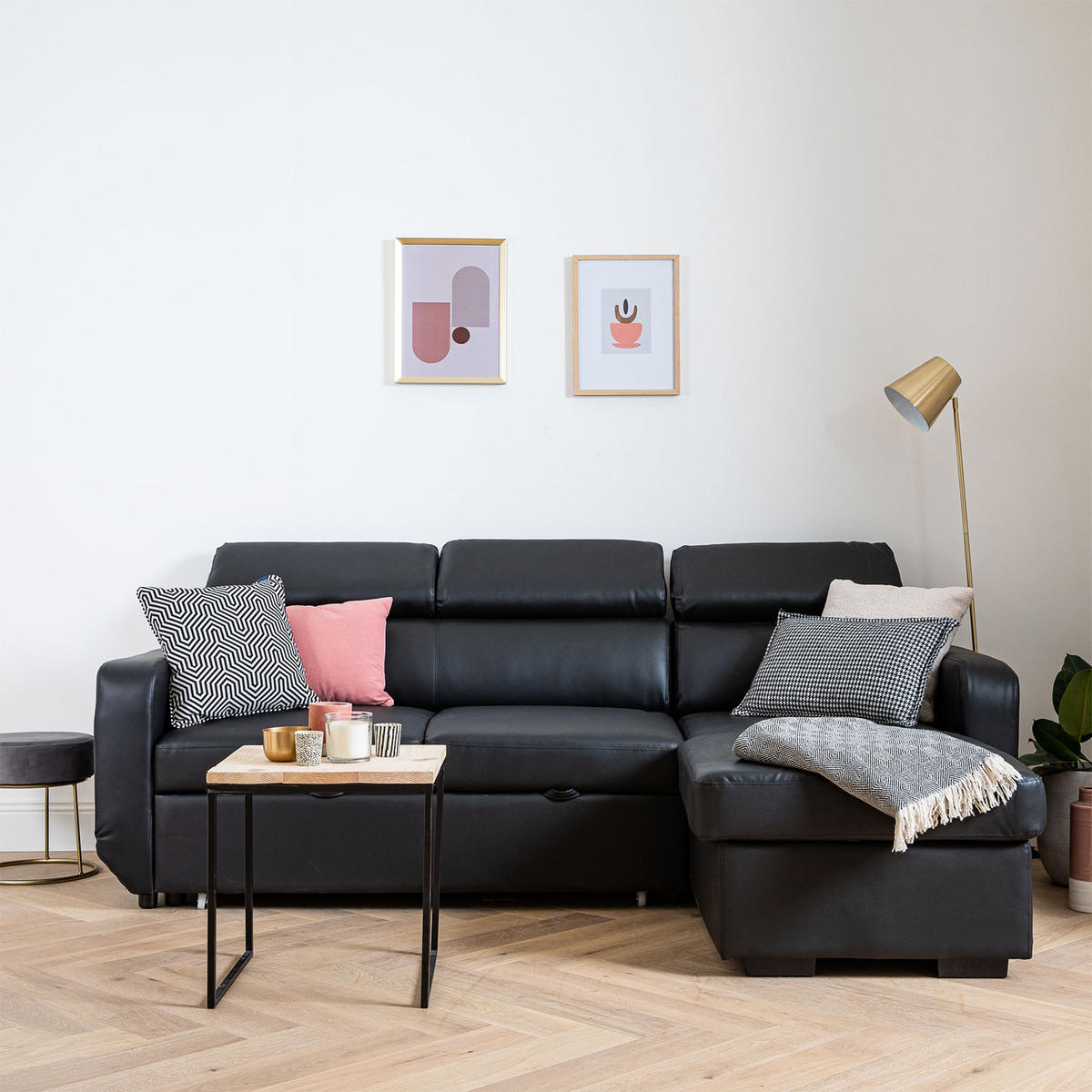 ECKSOFA WARREN Schwarz 3 Plätze - Schwarz, Kunststoff (168/236cm) - Happy Garden