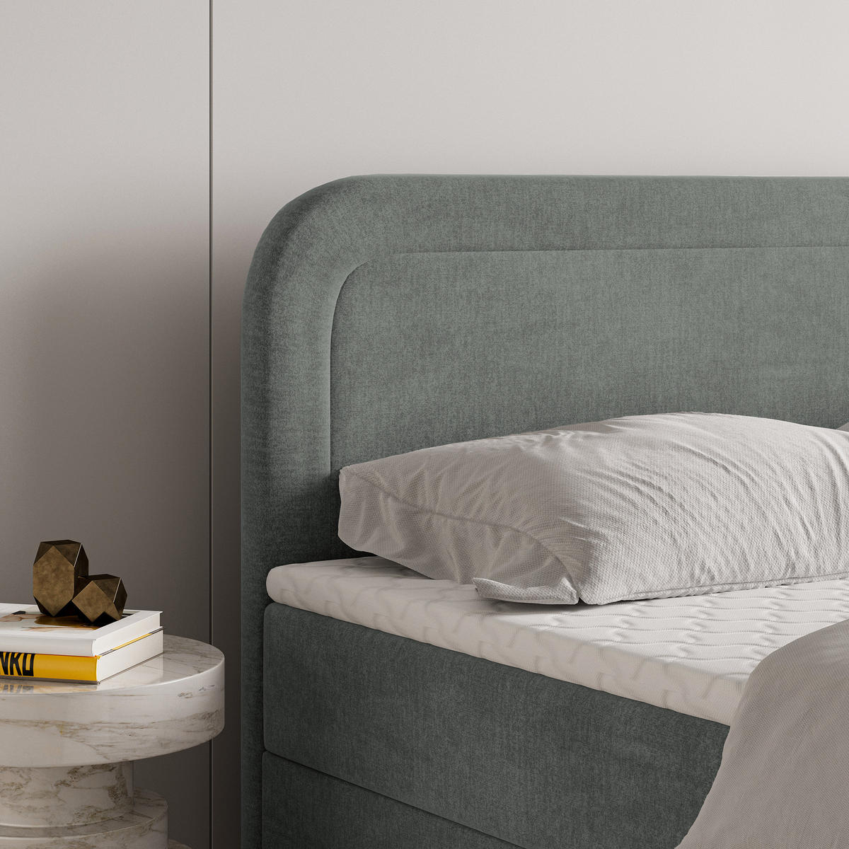 BOXBETT ARMEL 160x200 cm mit Matratze und Topper - Grau - Grau, Holz (160/200cm) - MASSENO