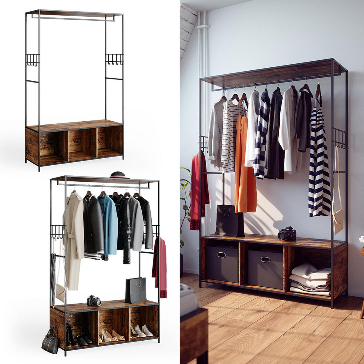 KLEIDERSCHRANK Fyrk Eiche rustikal 119.5 x 189 cm - Wildeiche/Braun, Holzwerkstoff (119.5/189/44cm) - Vicco