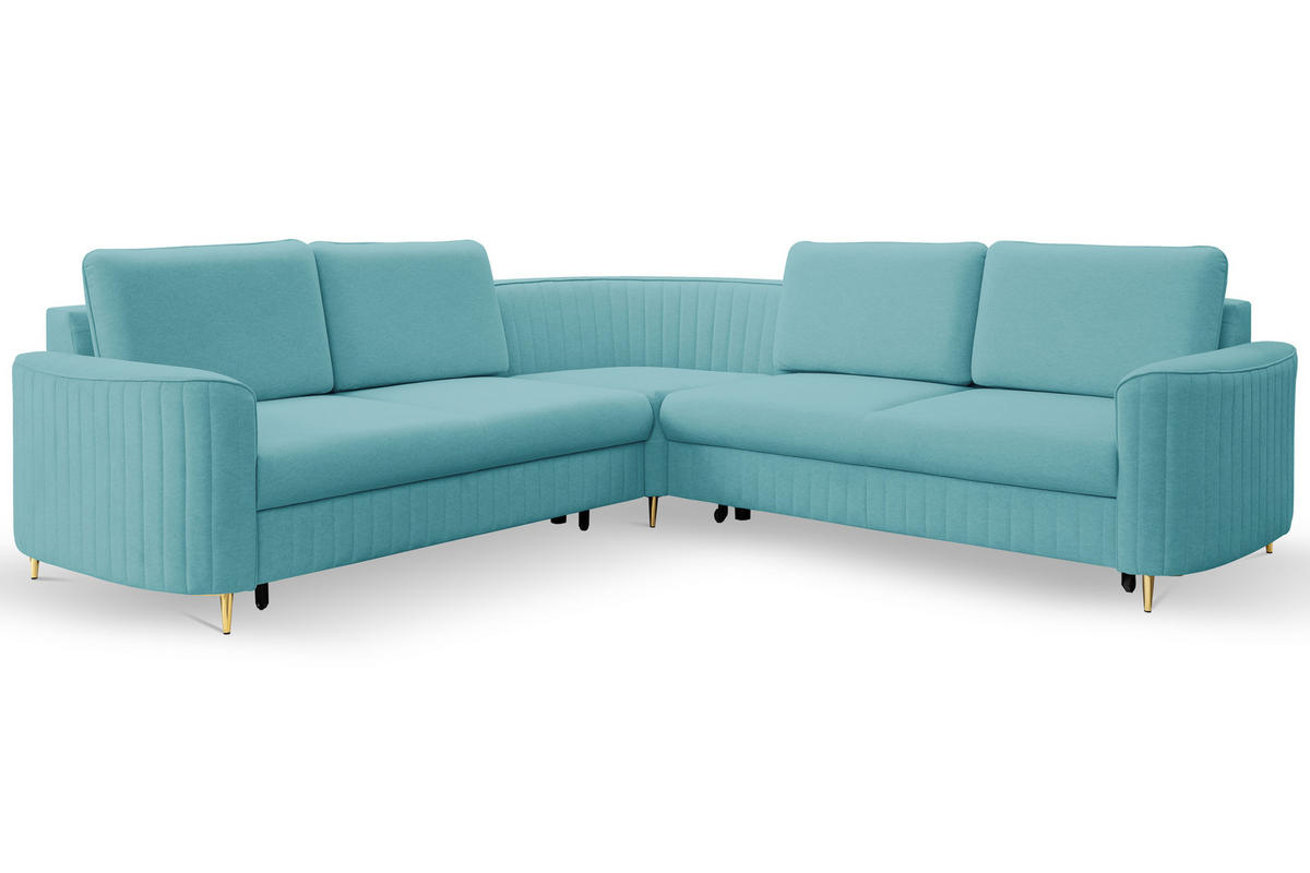 ECKSOFA LAREN, modernes Schlafsofa mit Stauraum, Plastikfüße, L-förmig, lose Rückenkissen freistehend, LINKS 251x252x85 cm Turquoise - Türkis, Holz/Textil (251/252cm) - DomoHome