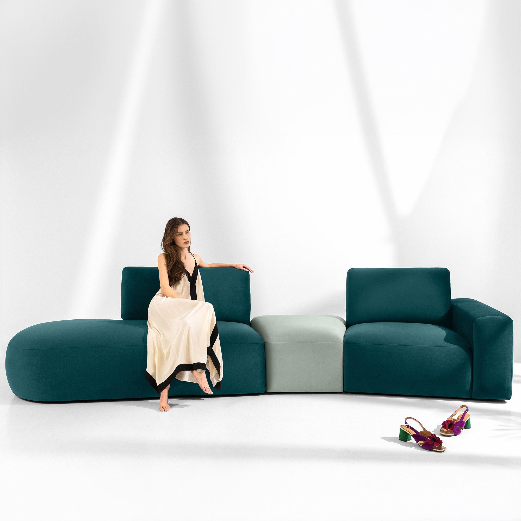 Thumbnail - Konsimo® 4-Sitzer, Mintgrün, Textil, L-Form, 350x84x105 cm, Wohnzimmer, Sofas & Couches, Sofas