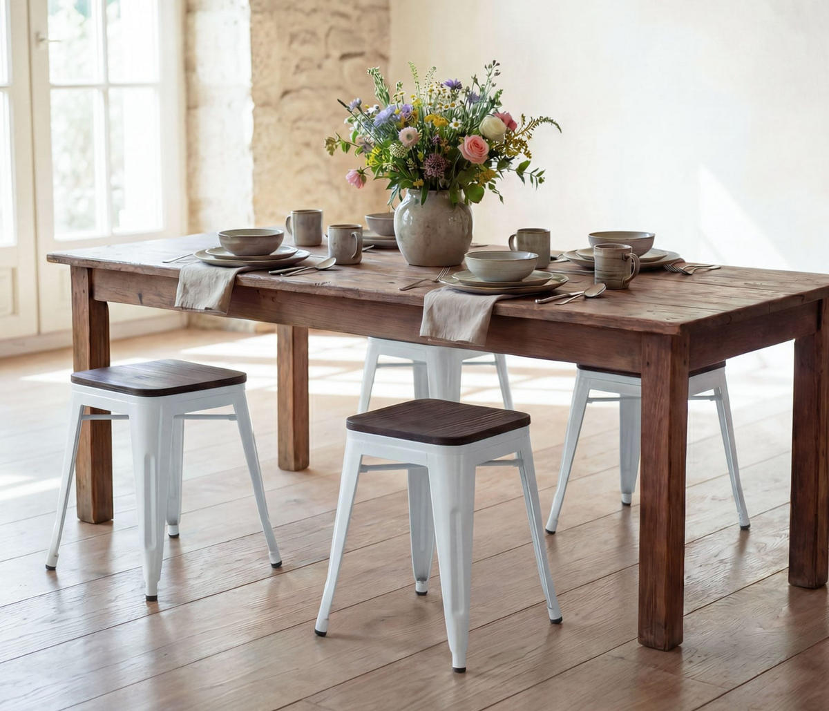 HOCKER HOLZ-SITZFLÄCHE Weiß 4er-Set - Weiß, Holz (39/45/39cm) - MCW