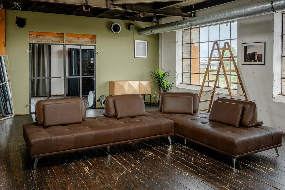 MODULSOFA WIOLO Dunkelbraun Leder - Dunkelbraun/Silberfarben, Leder/Metall (350/83/240cm) - KAWOLA