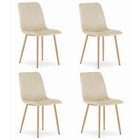 ESSZIMMERSTUHL 4er Set Hellbeige Velours, gepolsterte Sitzfläche, Metallfüße in Holzoptik, Modernes Design - Beige, Textil (46/86/56cm) - Best For Home
