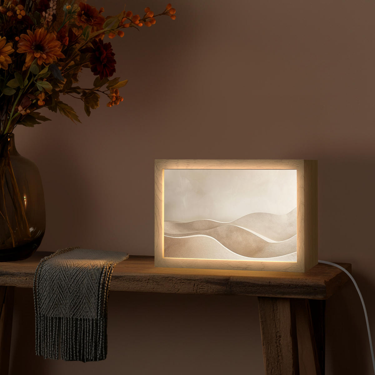 TISCHLEUCHTE Beige - Natur - Abstrakt - Modern 30x20 cm - Champagner, Holzwerkstoff (8/30/20cm) - OnlyWow