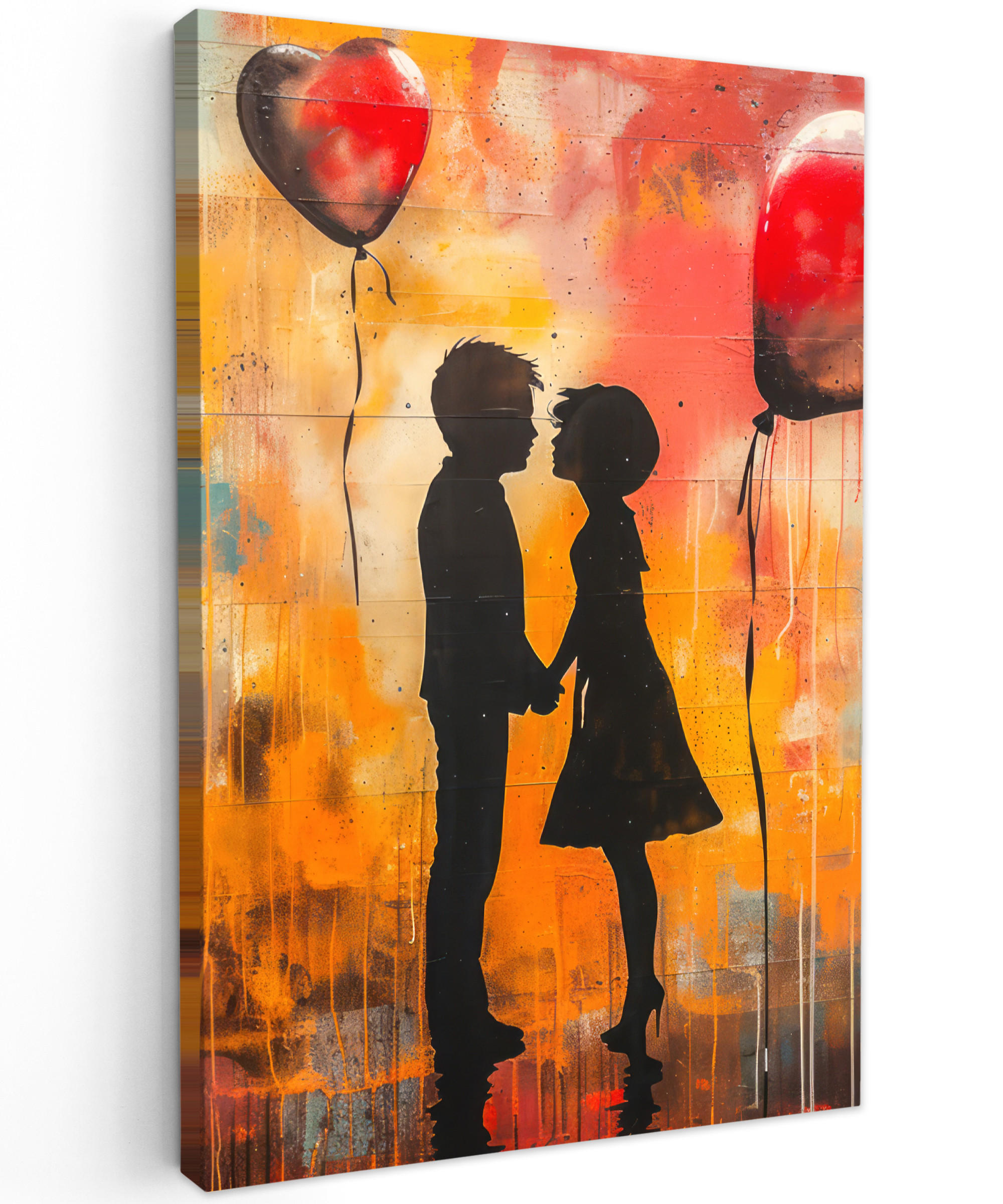LEINWANDBILD Straßenkunst - Liebe - Graffiti - Kunst - Banksy 80x120 cm - Orange, Textil (80/120cm) - MuchoWow