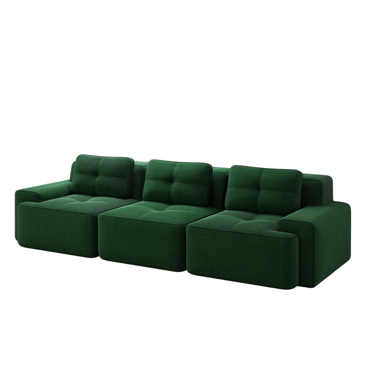 SOFA modular 3-Sitzer mit 74 cm Tiefsitz Cord Grün - Grün, Kunststoff (104/69/293cm) - Meubliv