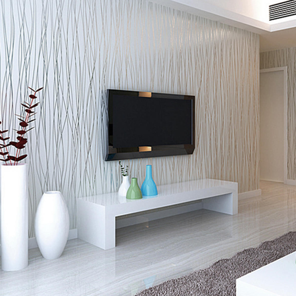 VLIESTAPETE mit silbernen Seidenstreifen Silbergrau Ästhetisches Design Einfache Anbringung 5m²/950 x 53 cm - Silberfarben, Naturmaterialien (950/1cm) - Livingandhome