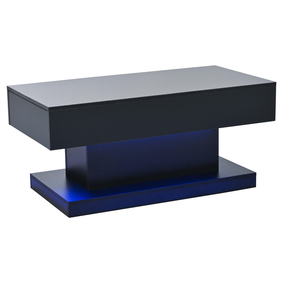 COUCHTISCH DE-37108 I-förmig mit LED und 2 Schubladen Schwarz - Schwarz, Holzwerkstoff (100/50/45cm) - ComfortXL