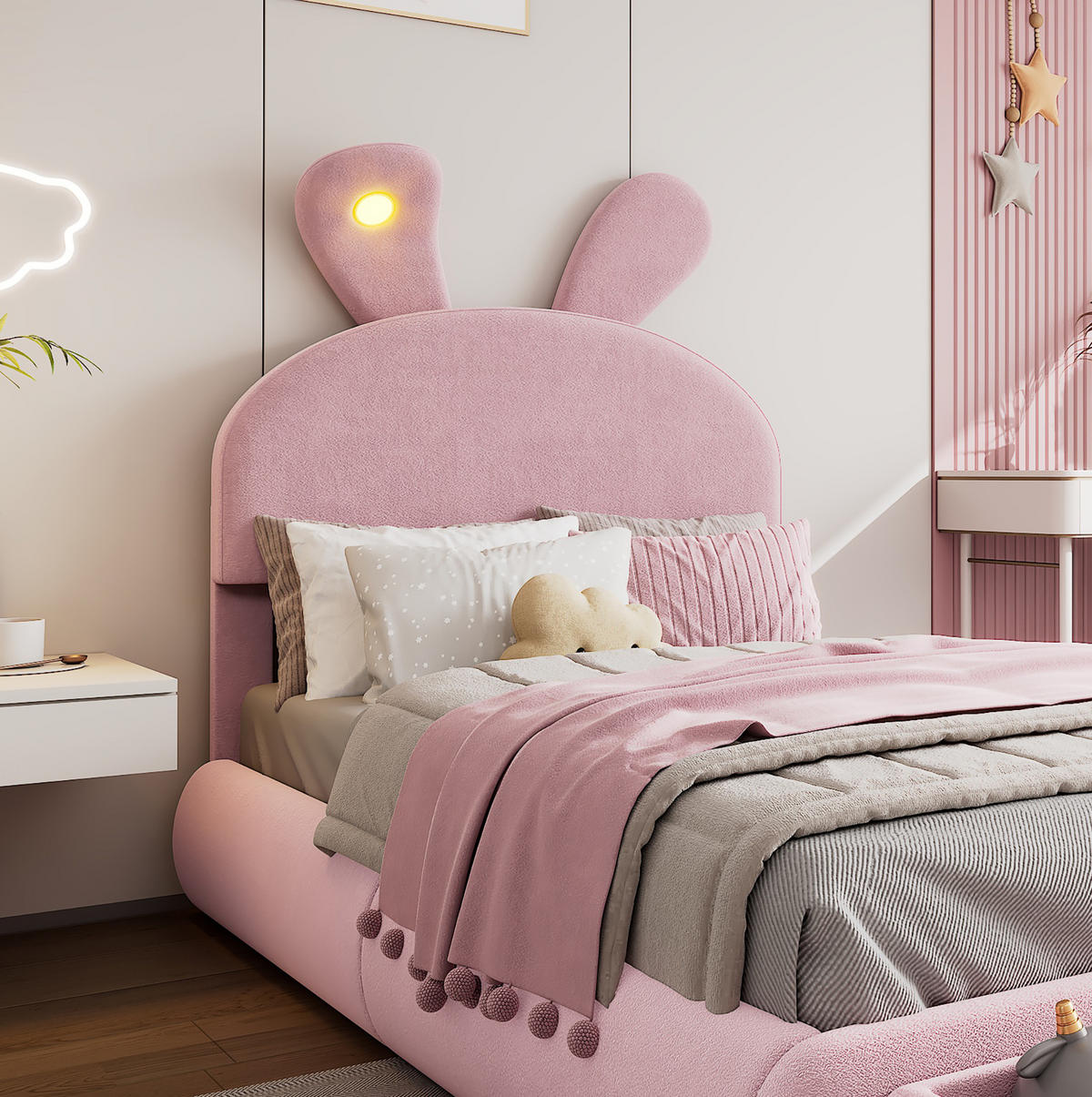 POLSTERBETT 140/200 cm aus Samt mit Stauraum und LED-Beleuchtung Rosa - Rosa, Textil (140/200cm) - Modenvie
