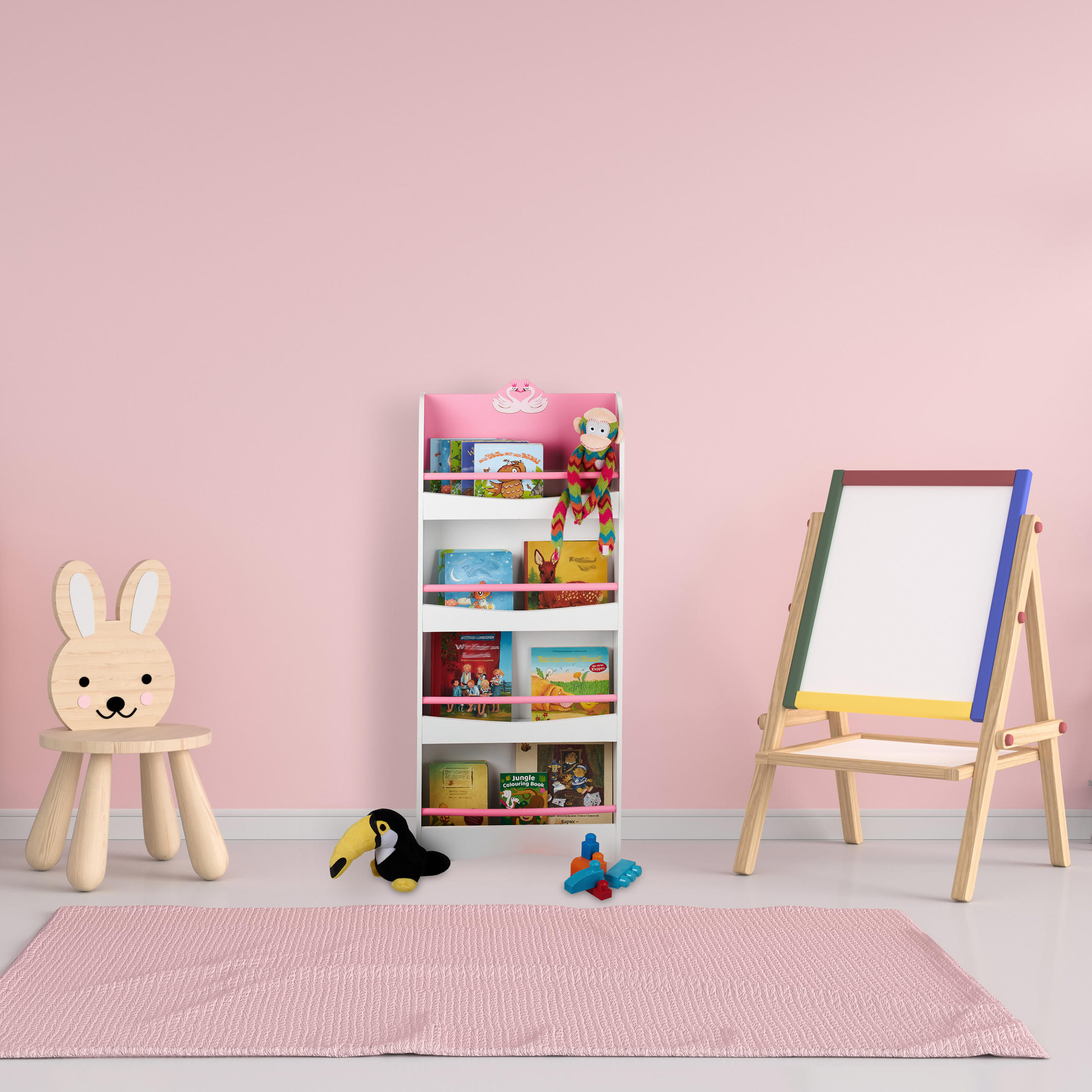 KINDERBÜCHERREGAL - Weiß, Holzwerkstoff (50.5/124/15cm) - Relaxdays