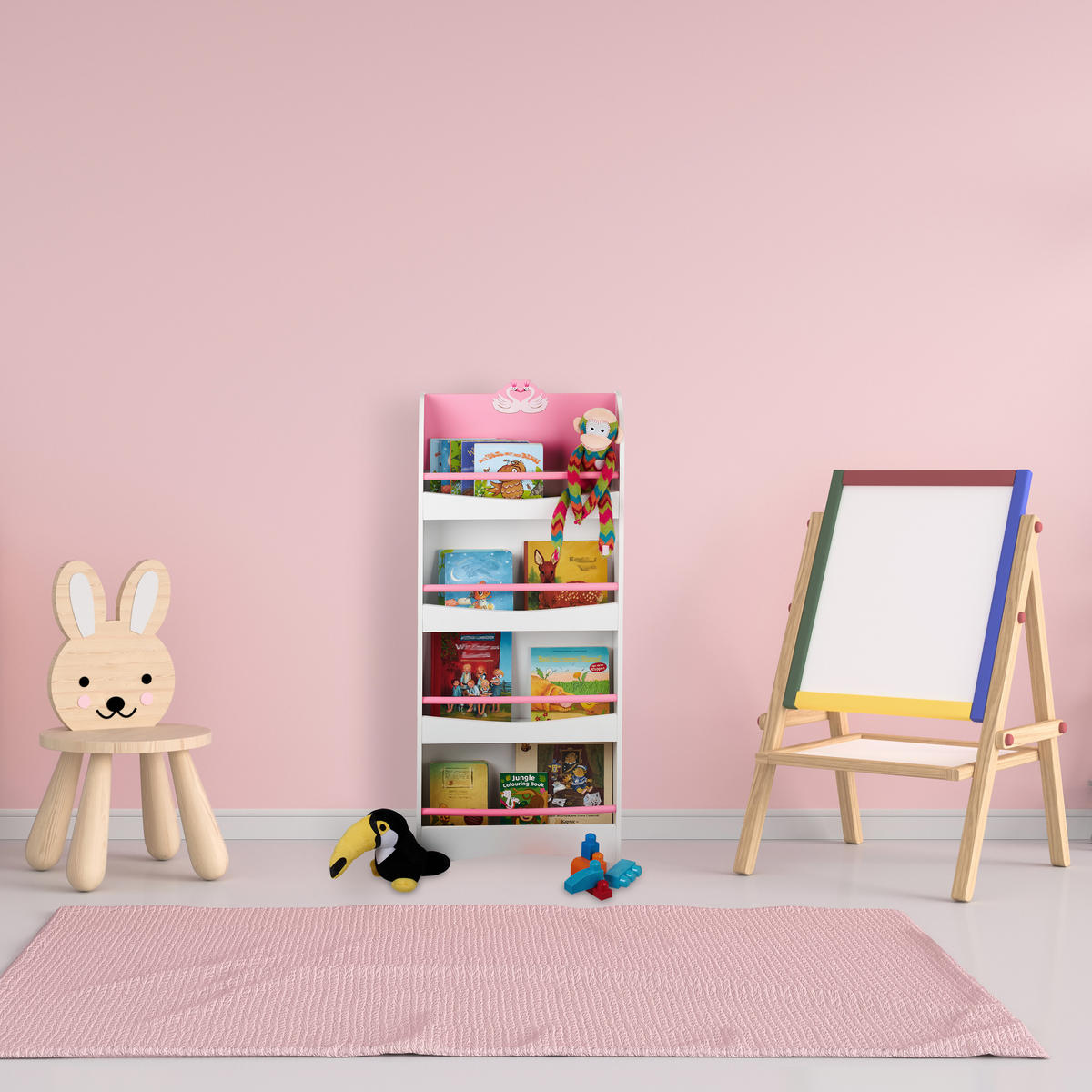 KINDERBÜCHERREGAL - Weiß, Holzwerkstoff (50.5/124/15cm) - Relaxdays