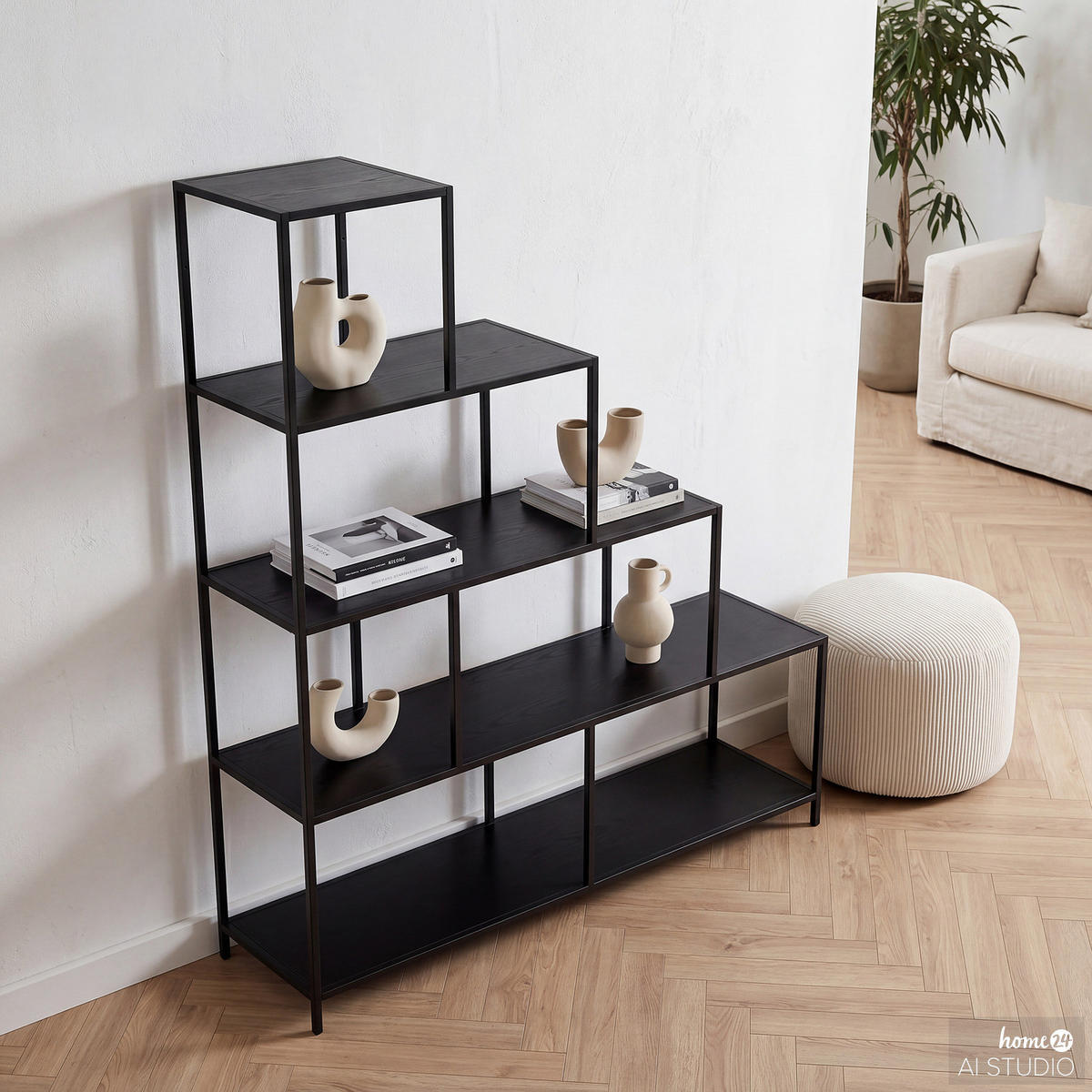 STUFENREGAL - Eichefarben, Holzwerkstoff/Metall (135/150/35cm) - home24