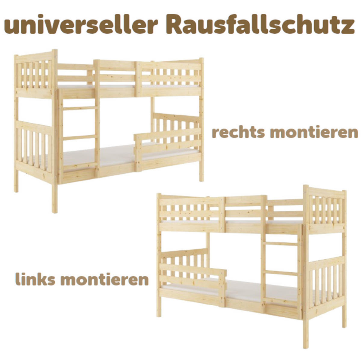 ETAGENBETT Kaspar mit Rausfallschutz Naturholz - Naturfarben, Holz (90/200cm) - Interbeds