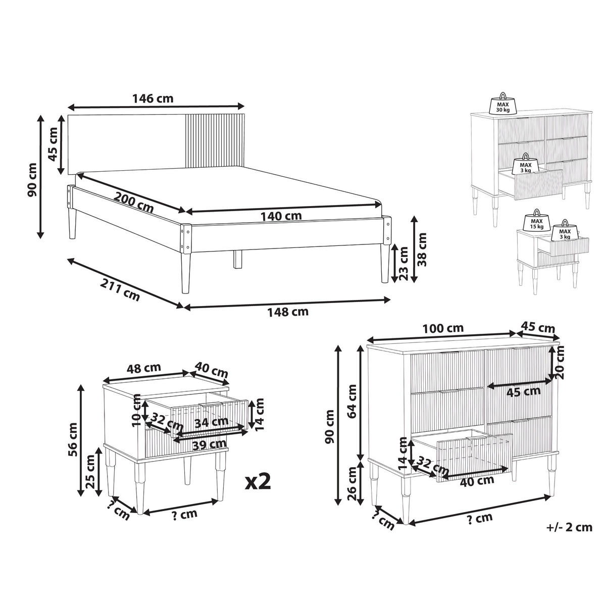 SPALNI KOMPLET borov les 140/200 cm svetlo rjava Flavignac - svetlo rjava/rjava, les (140/200cm) - Beliani