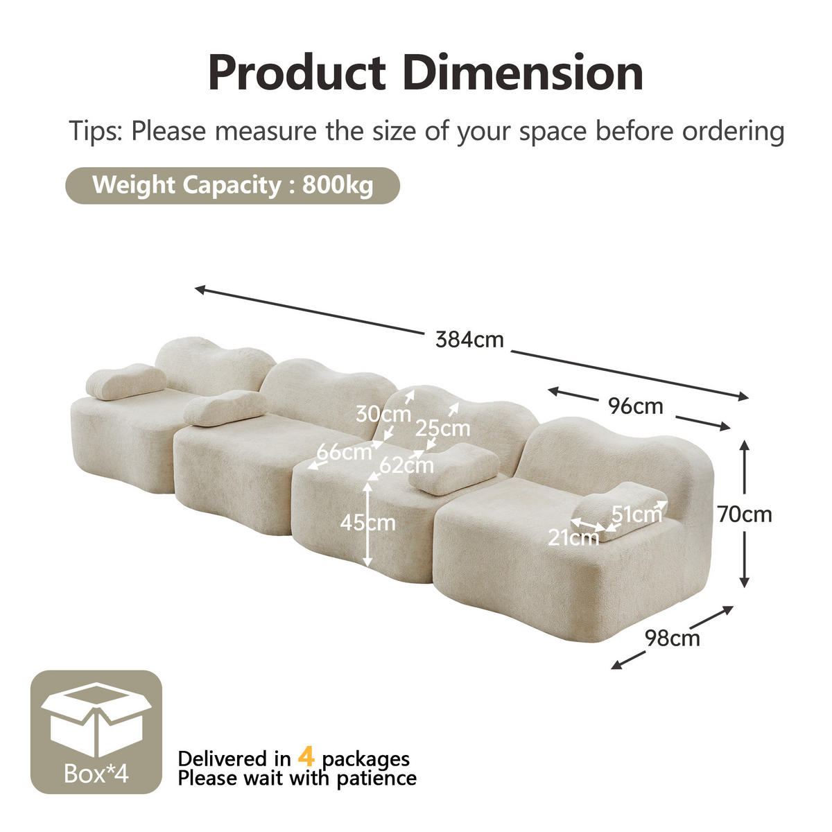 4-SITZER SOFA Samt Beige mit Hocker - Beige, Textil (384/70/98cm) - WISHDOR