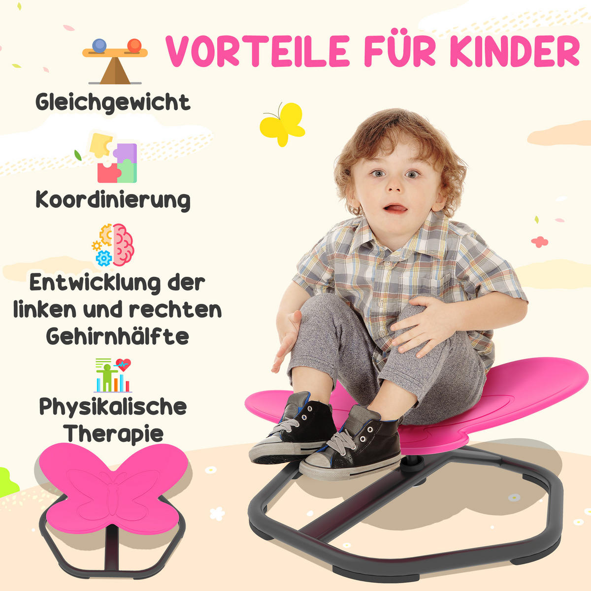 KARUSSELL Kinder Drehstuhl Autismus Sensorischer Drehstuhl für Mädchen Jungen - Rosa, Kunststoff (56.5/26.5/57cm) - AIYAPLAY