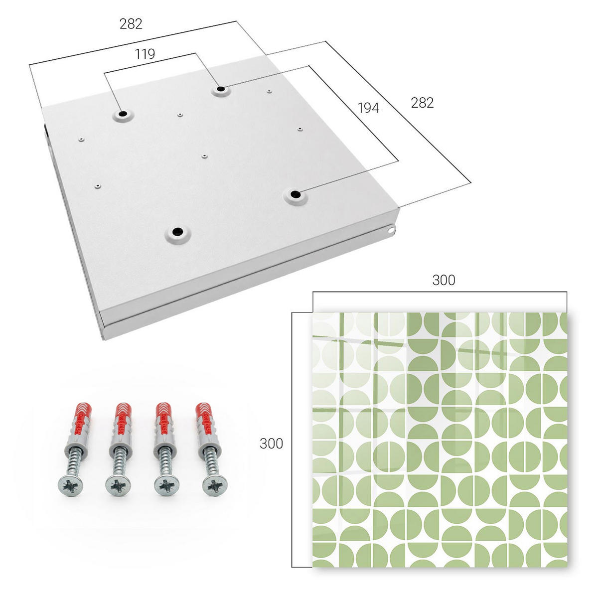 SCHLÜSSELBOX Weiß 30x30 cm – Türöffnung nach rechts - Grüne Geometrie - Grün, Metall (30/30/5cm) - TULUP