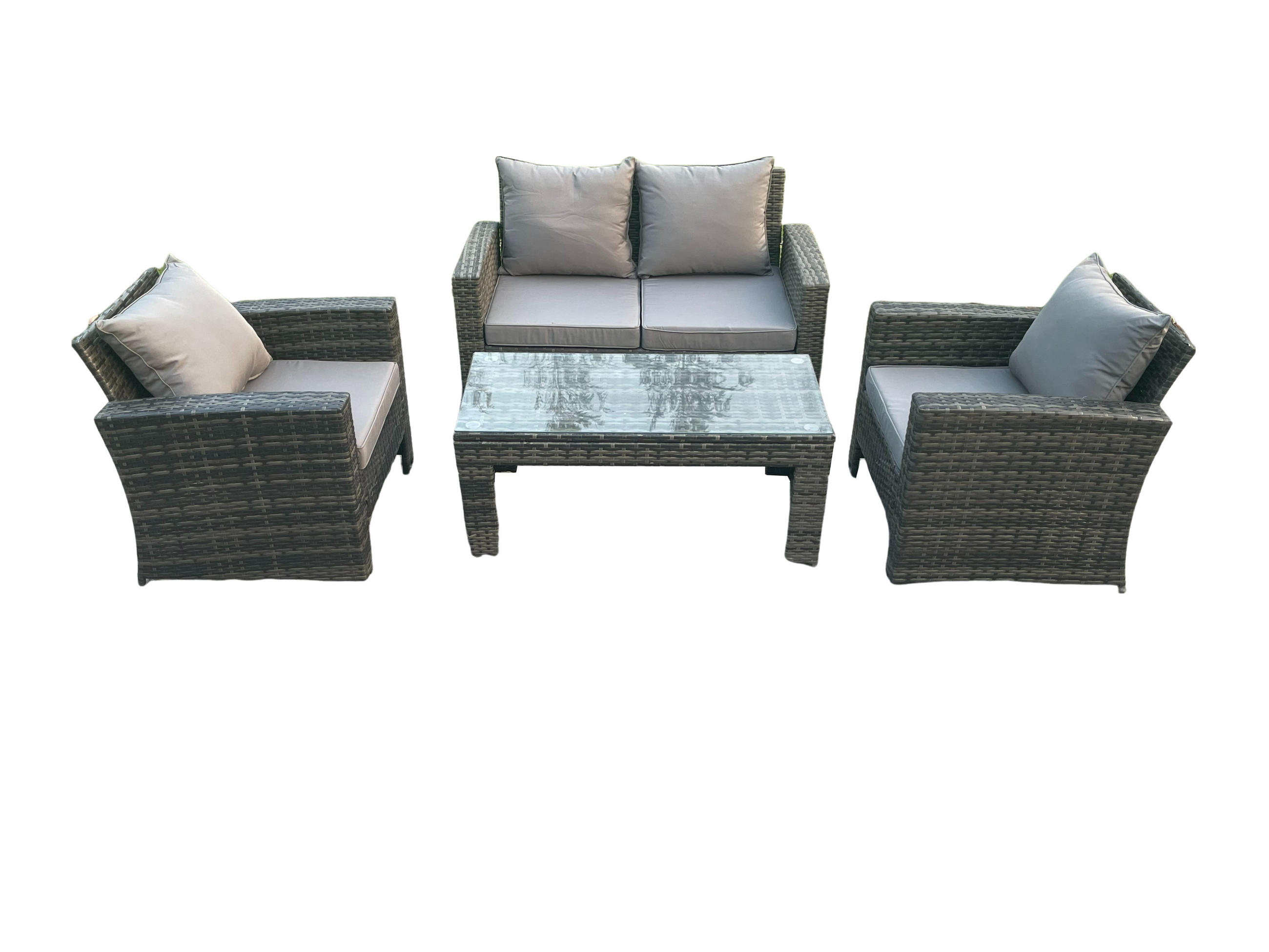 GARTENMÖBEL-SET mit Kissen Polyrattan Dunkelgrau 4-Sitzer - Dunkelgrau, Metall - Fimous