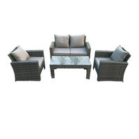 GARTENMÖBEL-SET SOFA MIT COUCHTISCH Polyrattan Dunkelgrau Gemischt 4-Sitzer - Dunkelgrau, Metall - Fimous