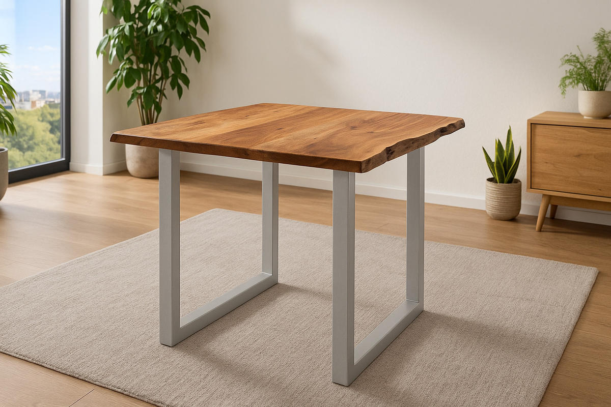 ESSTISCH LAURINA - Silberfarben/Nussbaumfarben, Holz/Metall (80/80/77cm) - SAM